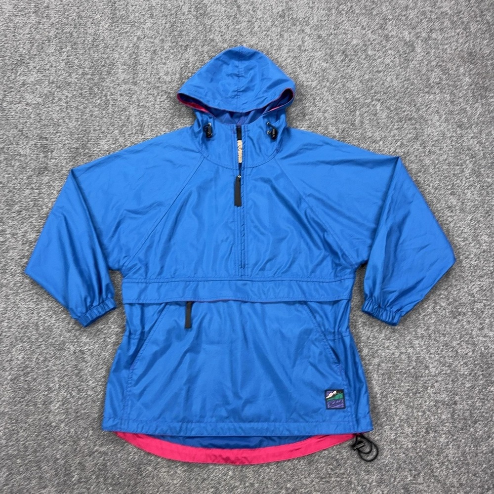 Vintage Woolrich Jacket Womens Small Blue 1/2 Zip Hooded Pullover Windbreaker